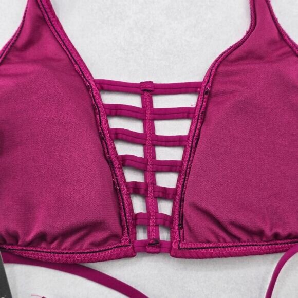 Mossimo Purple Padded Cutout Halter Tie Plunge Bikini Bralette Swim Top S Small - Picture 7 of 7